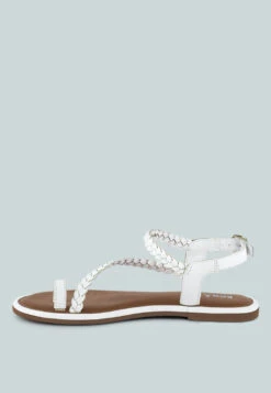 STALLONE White Braided Flat Sandals -Rag & Co Shop STALLONEWhiteBraidedFlatSandals RCSH4096 TAN 3