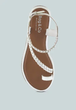 STALLONE White Braided Flat Sandals -Rag & Co Shop STALLONEWhiteBraidedFlatSandals RCSH4096 TAN 6