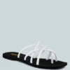 SWEETIN White Strappy Flat Slip On Sandals