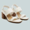 GERTUDE Slingback Block Heel Leather Sandal In White