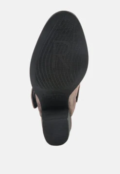 TARRAH Grey Stacked Heel Mules With Adjustable Buckle -Rag & Co Shop TARRAHGreyStackedHeelMuleswithAdjustableBuckle RCSH1863 Grey 6