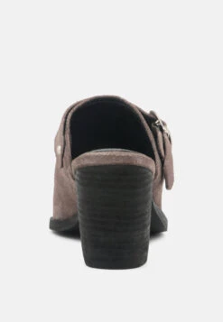 TARRAH Grey Stacked Heel Mules With Adjustable Buckle -Rag & Co Shop TARRAHGreyStackedHeelMuleswithAdjustableBuckle RCSH1863 Grey 7