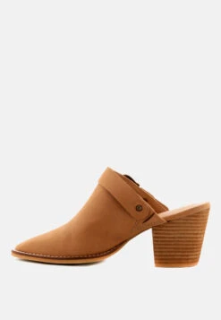 TARRAH Tan Stacked Heel Mules With Adjustable Buckle -Rag & Co Shop TARRAHTanStackedHeelMuleswithAdjustableBuckle RCSH1863 Tan 7