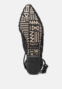 TUTSI Black Handwoven Honeycomb Tie Up Flat Mules 13 TUTSI Black Handwoven Honeycomb Tie Up Flat Mules -Rag & Co Shop TUTSIBlackHandwovenHoneycombCottonTieUpMuleFlats RCSH2867 Black 7