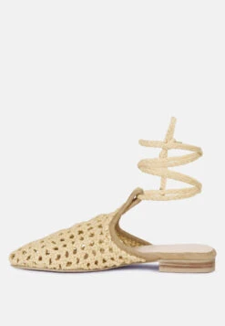 TUTSI Nude Handwoven Honeycomb Tie Up Flat Mules -Rag & Co Shop TUTSINudeHandwovenHoneycombCottonTieUpMuleFlats RCSH2867 Nude 3