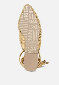 TUTSI Nude Handwoven Honeycomb Tie Up Flat Mules -Rag & Co Shop TUTSINudeHandwovenHoneycombCottonTieUpMuleFlats RCSH2867 Nude 7