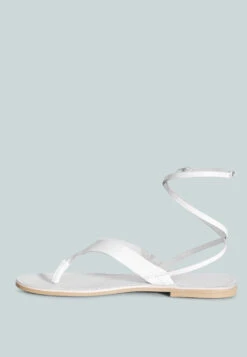 WRAP-UP Tie Around White Flat Sandals -Rag & Co Shop WRAPUPTieUpThongLeatherFlatsinWhite RCSH2861 6