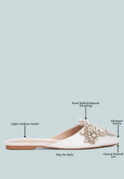 ASTRE Pearl Embellished Shimmer Mules In White -Rag & Co Shop astrepearlembellishedshimmermules RCSH3110 white 1