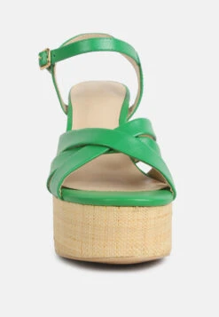 De-vil Crisscross Straps Block Heel Sandals In Green -Rag & Co Shop devilcrisscrossstrapsslimblockheelsandalsinGreen RCSH4214 Green 4