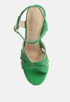 De-vil Crisscross Straps Block Heel Sandals In Green -Rag & Co Shop devilcrisscrossstrapsslimblockheelsandalsinGreen RCSH4214 Green 6