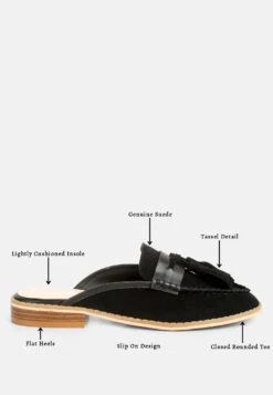 EDMANDA Tassle Detail Leather Mules In Black -Rag & Co Shop edmandatassledetailleathermules RCSH4128 black 1