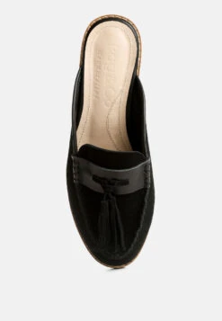 EDMANDA Tassle Detail Leather Mules In Black -Rag & Co Shop edmandatassledetailleathermules RCSH4128 black 9