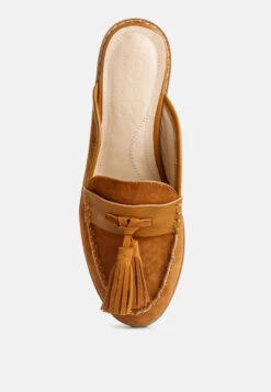 EDMANDA Tassle Detail Leather Mules In Light Tan -Rag & Co Shop edmandatassledetailleathermules RCSH4128 light tan 8