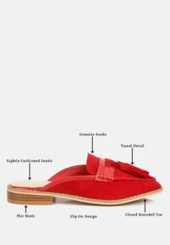 EDMANDA Tassle Detail Leather Mules In Red -Rag & Co Shop edmandatassledetailleathermules RCSH4128 red 1