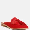 EDMANDA Tassle Detail Leather Mules In Red -Rag & Co Shop edmandatassledetailleathermules RCSH4128 red 3