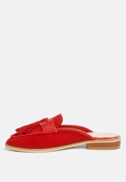 EDMANDA Tassle Detail Leather Mules In Red -Rag & Co Shop edmandatassledetailleathermules RCSH4128 red 5