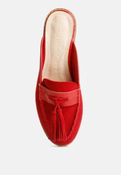 EDMANDA Tassle Detail Leather Mules In Red -Rag & Co Shop edmandatassledetailleathermules RCSH4128 red 8