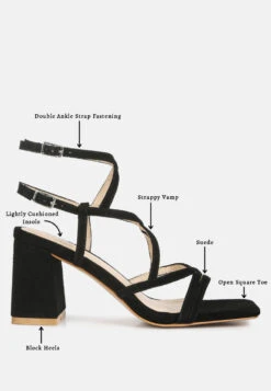FIORELLA Black Strappy Block Heel Sandals -Rag & Co Shop fiorellastrappyblockheelsandals RCSH4187 black 10
