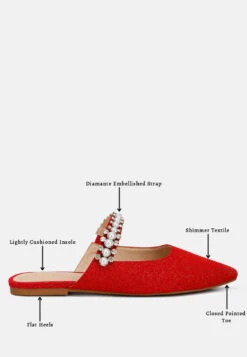 GEODE Pearl Embellished Slip On Mules In Red 17 GEODE Pearl Embellished Slip On Mules In Red -Rag & Co Shop geodepearlembellishedsliponmules RCSH3111 red 1