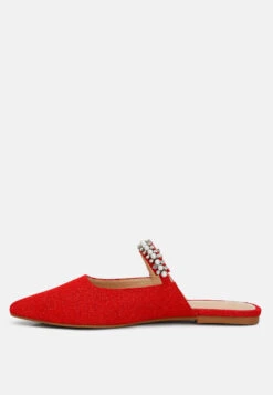 GEODE Pearl Embellished Slip On Mules In Red 13 GEODE Pearl Embellished Slip On Mules In Red -Rag & Co Shop geodepearlembellishedsliponmules RCSH3111 red 5