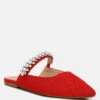 GEODE Pearl Embellished Slip On Mules In Red -Rag & Co Shop geodepearlembellishedsliponmules RCSH3111 red 6