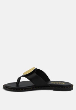KATHLEEN Embellished Black Slip-on Thong Sandals -Rag & Co Shop kathleenbuckleembellishedsliponthongsandals RCSH4091 black 1