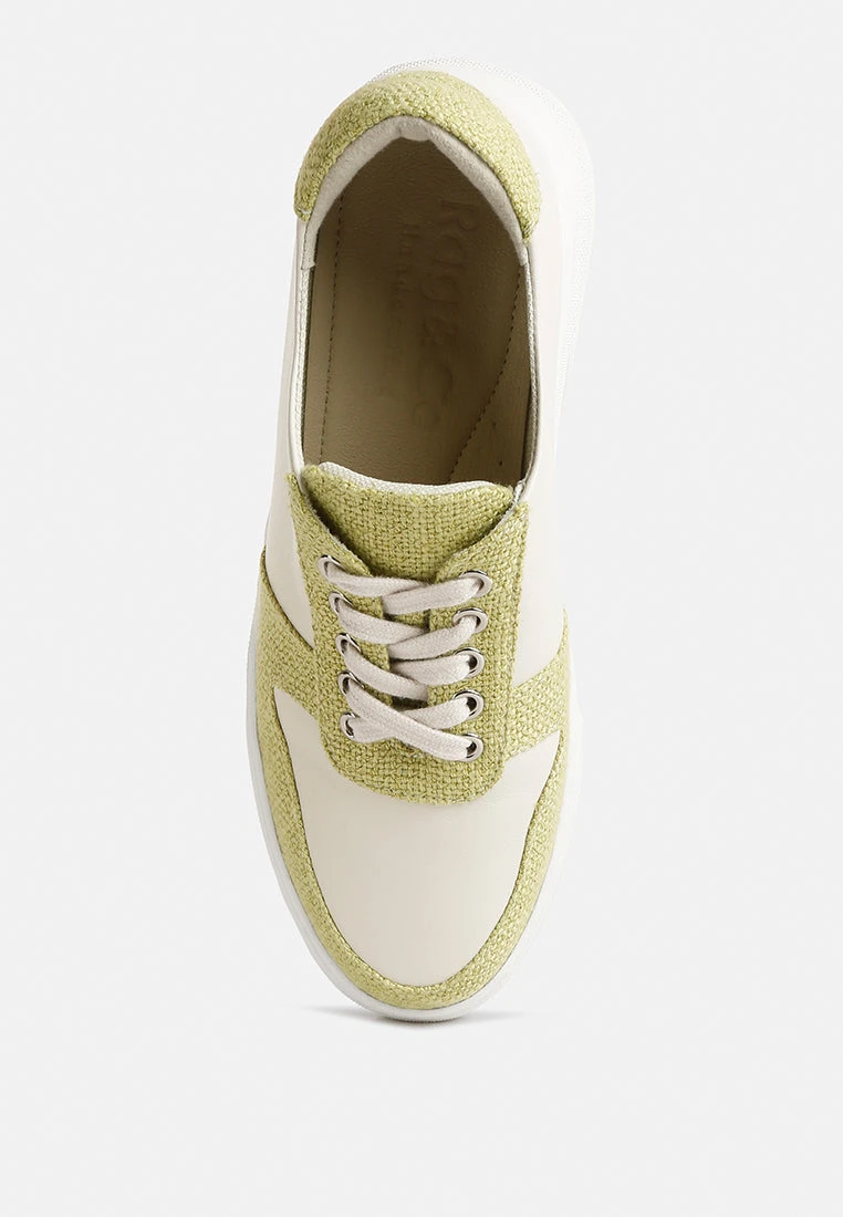 KJAER Dual Tone Leather Sneakers In Green 8 KJAER Dual Tone Leather Sneakers In Green - Image 6