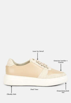 KJAER Dual Tone Leather Sneakers In Beige -Rag & Co Shop kjaerdualtoneleathersneakers RCSH4204 Off White 1