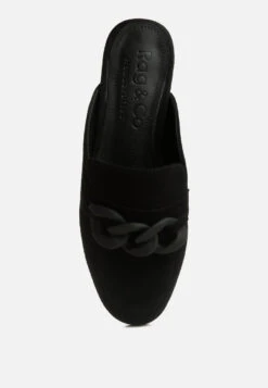 KRIZIA Chunky Chain Suede Slip On Mules In Black -Rag & Co Shop kriziachunkychainsuedesliponloafersRCSH4107Black 1 7