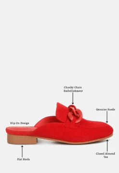 KRIZIA Chunky Chain Suede Slip On Mules In Red -Rag & Co Shop kriziachunkychainsuedesliponloafersRCSH4107Red 10