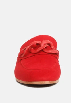 KRIZIA Chunky Chain Suede Slip On Mules In Red -Rag & Co Shop kriziachunkychainsuedesliponloafersRCSH4107Red 3