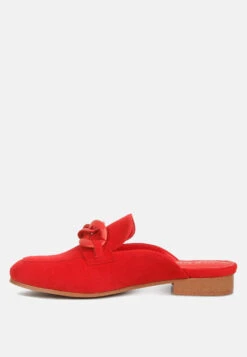 KRIZIA Chunky Chain Suede Slip On Mules In Red -Rag & Co Shop kriziachunkychainsuedesliponloafersRCSH4107Red 4