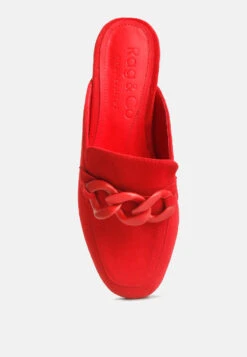 KRIZIA Chunky Chain Suede Slip On Mules In Red -Rag & Co Shop kriziachunkychainsuedesliponloafersRCSH4107Red 7