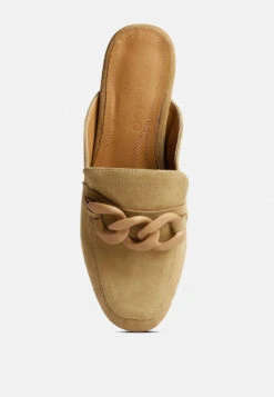 KRIZIA Chunky Chain Suede Slip On Mules In Sand -Rag & Co Shop kriziachunkychainsuedesliponloafersRCSH4107sand 10