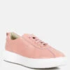 MAGULL Solid Lace Up Leather Sneakers In Pink