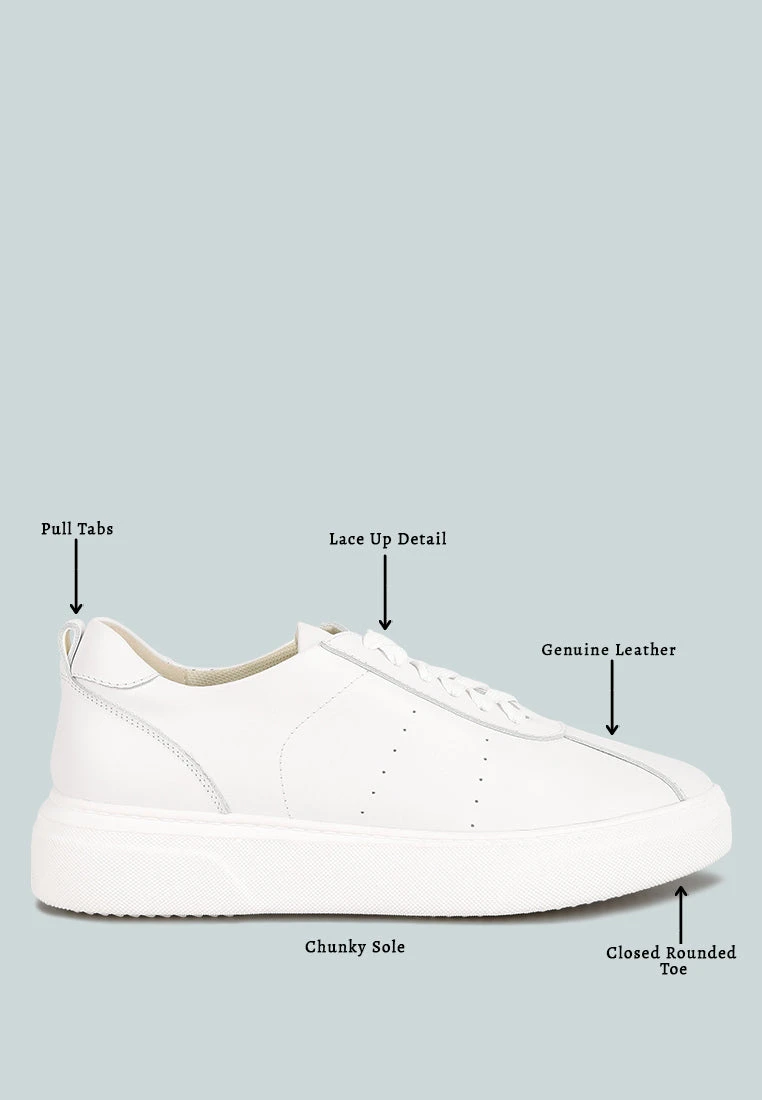 MAGULL Solid Lace Up Leather Sneakers In White 10 MAGULL Solid Lace Up Leather Sneakers In White - Image 8
