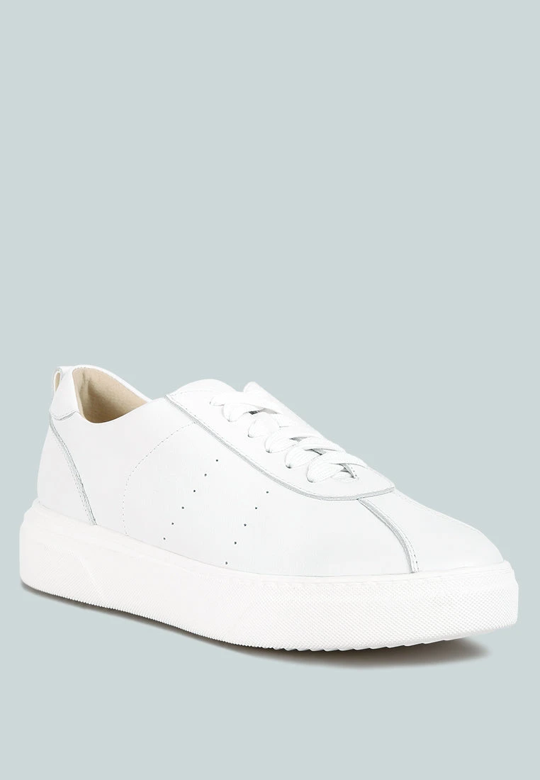 MAGULL Solid Lace Up Leather Sneakers In White 3 MAGULL Solid Lace Up Leather Sneakers In White