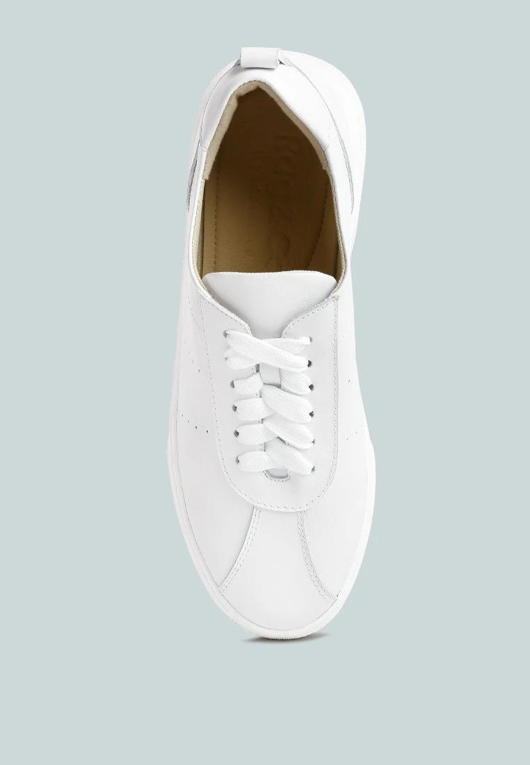 MAGULL Solid Lace Up Leather Sneakers In White 8 MAGULL Solid Lace Up Leather Sneakers In White - Image 6