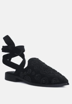 Mande Embroidered Velvet Mules In Black