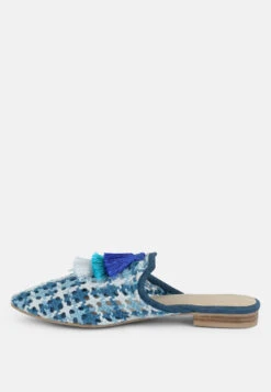 MARIANA Blue Woven Flat Mules With Tassels -Rag & Co Shop marianawovenflatmuleswithtassels RCSH2028 blue 6