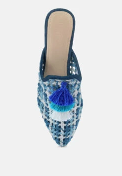 MARIANA Blue Woven Flat Mules With Tassels -Rag & Co Shop marianawovenflatmuleswithtassels RCSH2028 blue 8