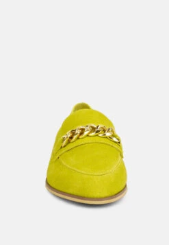 RICKA Chain Embellished Loafers In Lime -Rag & Co Shop rickachainembellishedloafers RCSH4054 mustard 4