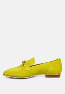 RICKA Chain Embellished Loafers In Lime -Rag & Co Shop rickachainembellishedloafers RCSH4054 mustard 5