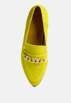 RICKA Chain Embellished Loafers In Lime -Rag & Co Shop rickachainembellishedloafers RCSH4054 mustard 8