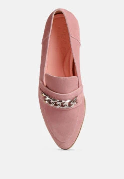 RICKA Chain Embellished Loafers In Pink -Rag & Co Shop rickachainembellishedloafers RCSH4054 pink 1