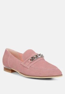 RICKA Chain Embellished Loafers In Pink