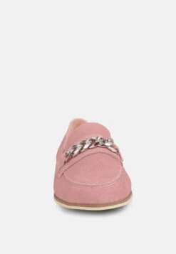 RICKA Chain Embellished Loafers In Pink -Rag & Co Shop rickachainembellishedloafers RCSH4054 pink 7
