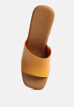 SCANDAL Slip On Block Heel Sandals In Tan -Rag & Co Shop scandalsliponblockheelssandalsRCSH4209tan 7