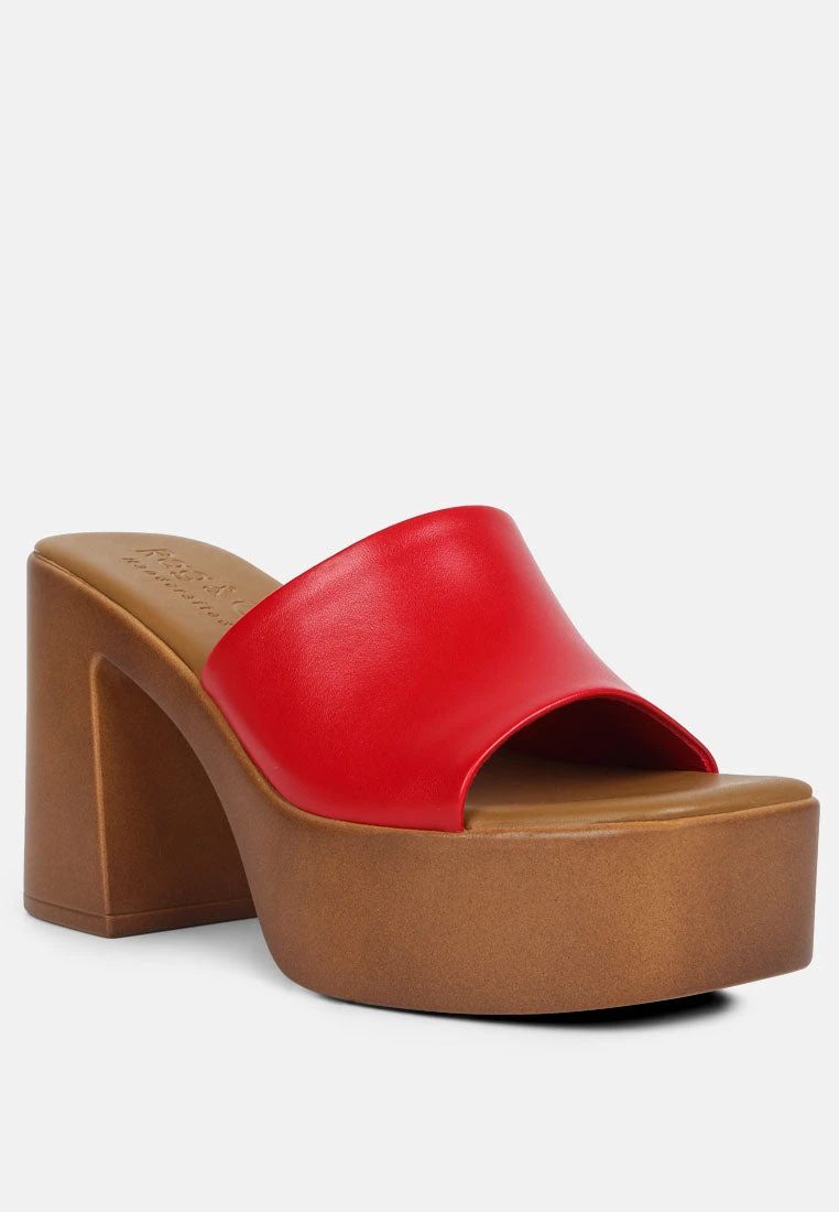 SCANDAL Slip On Block Heel Sandals In Red 3 SCANDAL Slip On Block Heel Sandals In Red