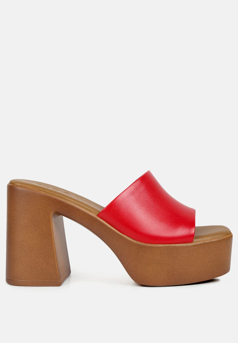 SCANDAL Slip On Block Heel Sandals In Red 4 SCANDAL Slip On Block Heel Sandals In Red - Image 2